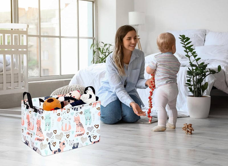 KUNRO Rectangle Cat Pattern Storage Basket Gift Shelf Basket Storage Bin, Nursery Basket Organizer Box for With Handles for Room Deco - Image 3